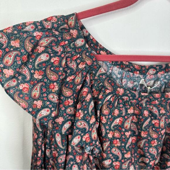 Doen Cielito Ruffle Top in Teal Size M Canterbury Paisley Print Cottagecore NEW - Picture 3 of 11